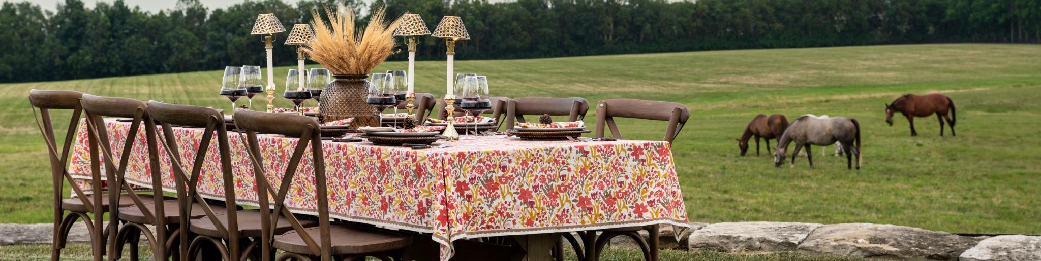 Hand Block Printed Tablecloths | Pomegranate Inc.