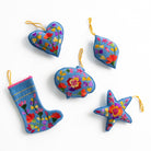 Blue Embroidered Floral Holiday Ornaments