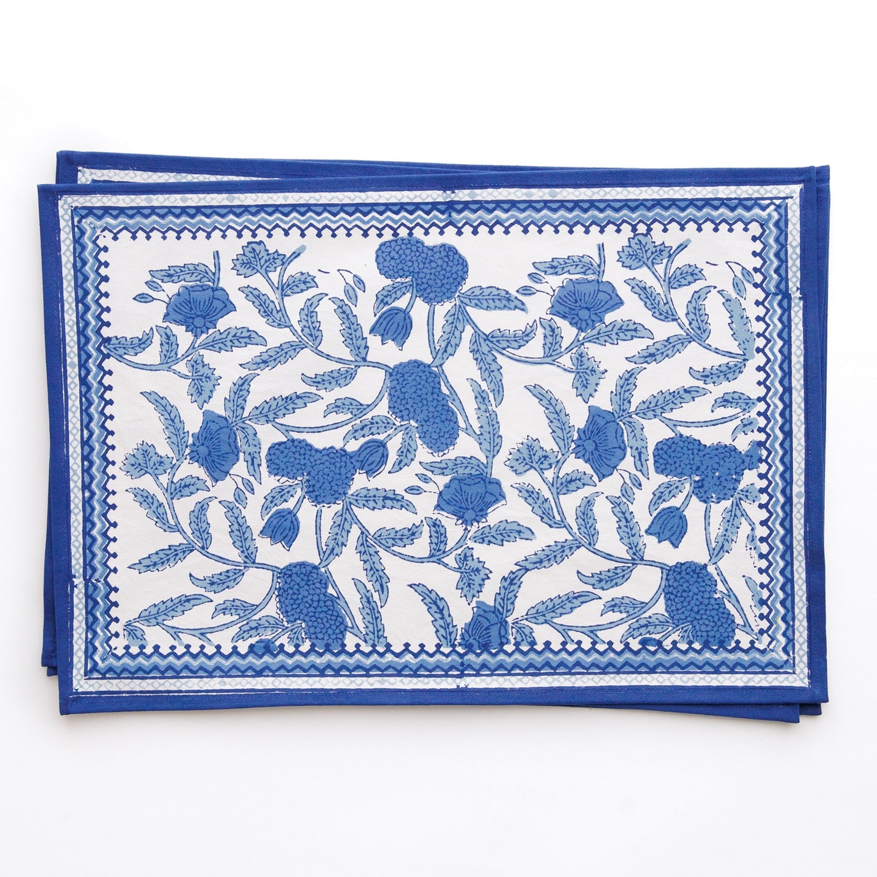 Blue Jalore Hand Block Printed Blue & White Floral Cotton Canvas Placemats