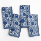 Bohemian Floral Azure Blue & Aqua Hand Block Printed Floral Cotton Napkins