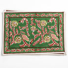 Climbing Dahlia Emerald Green & Red Floral Hand Block Printed Cotton Canvas Placemats