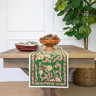 Climbing Dahlia Emerald Green Hand Block Printed Floral Table Runner