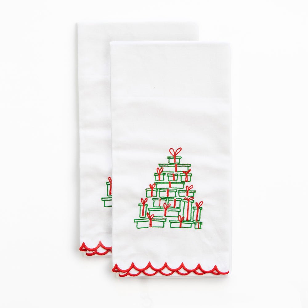 Embroidered Christmas Tree of Gifts Holiday Kitchen Tea Towels