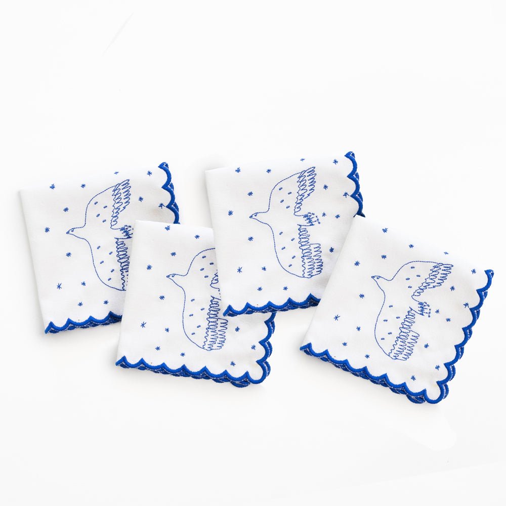 Embroidered Peace Dove Holiday Cocktail Napkins