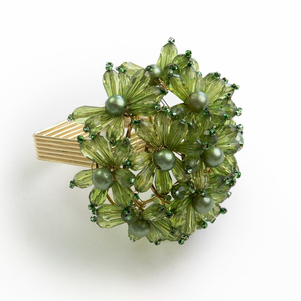 Green and Gold Floral Beaded Napkin Rings