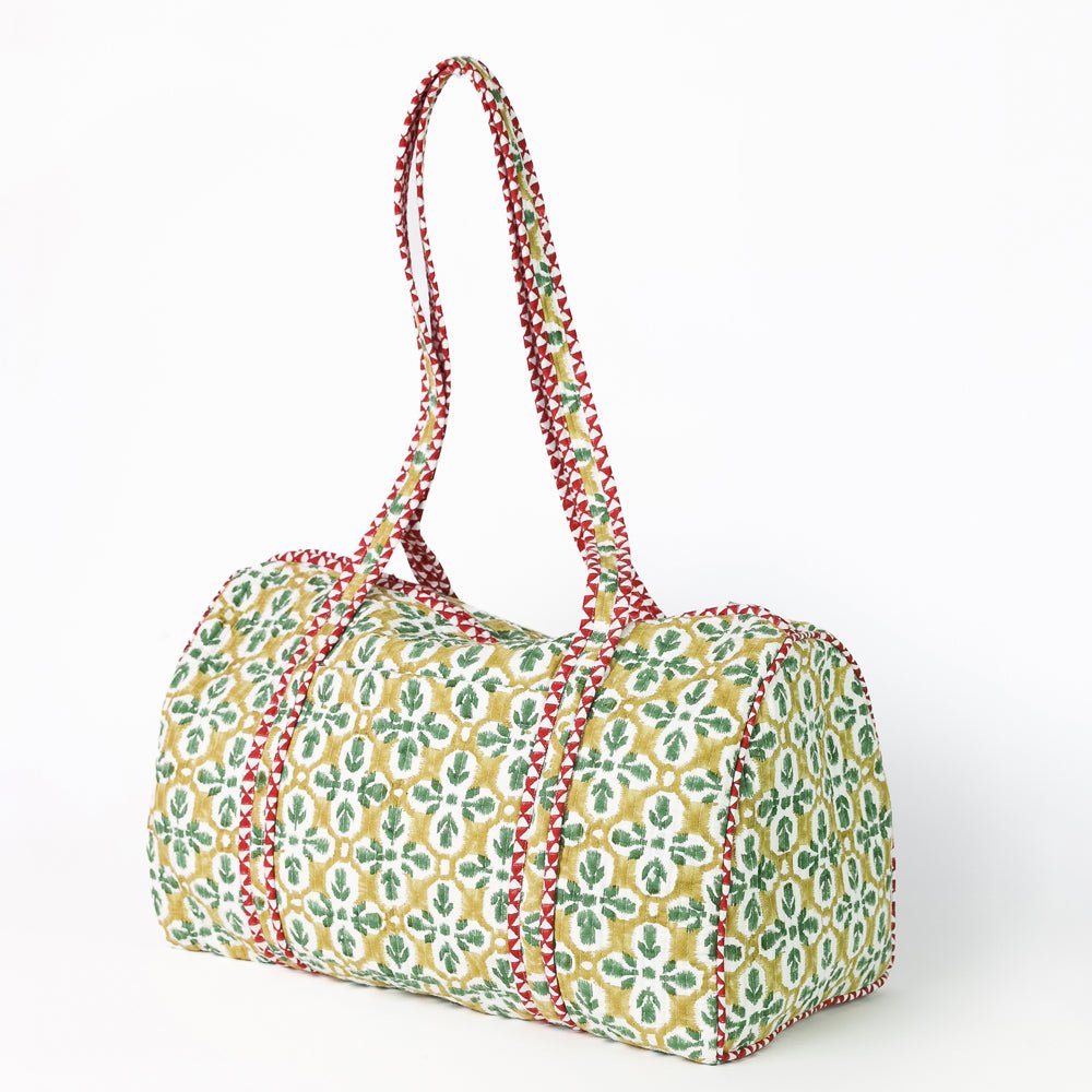 Fleur de Lis Geo Saffron Green Quilted Duffle Bag