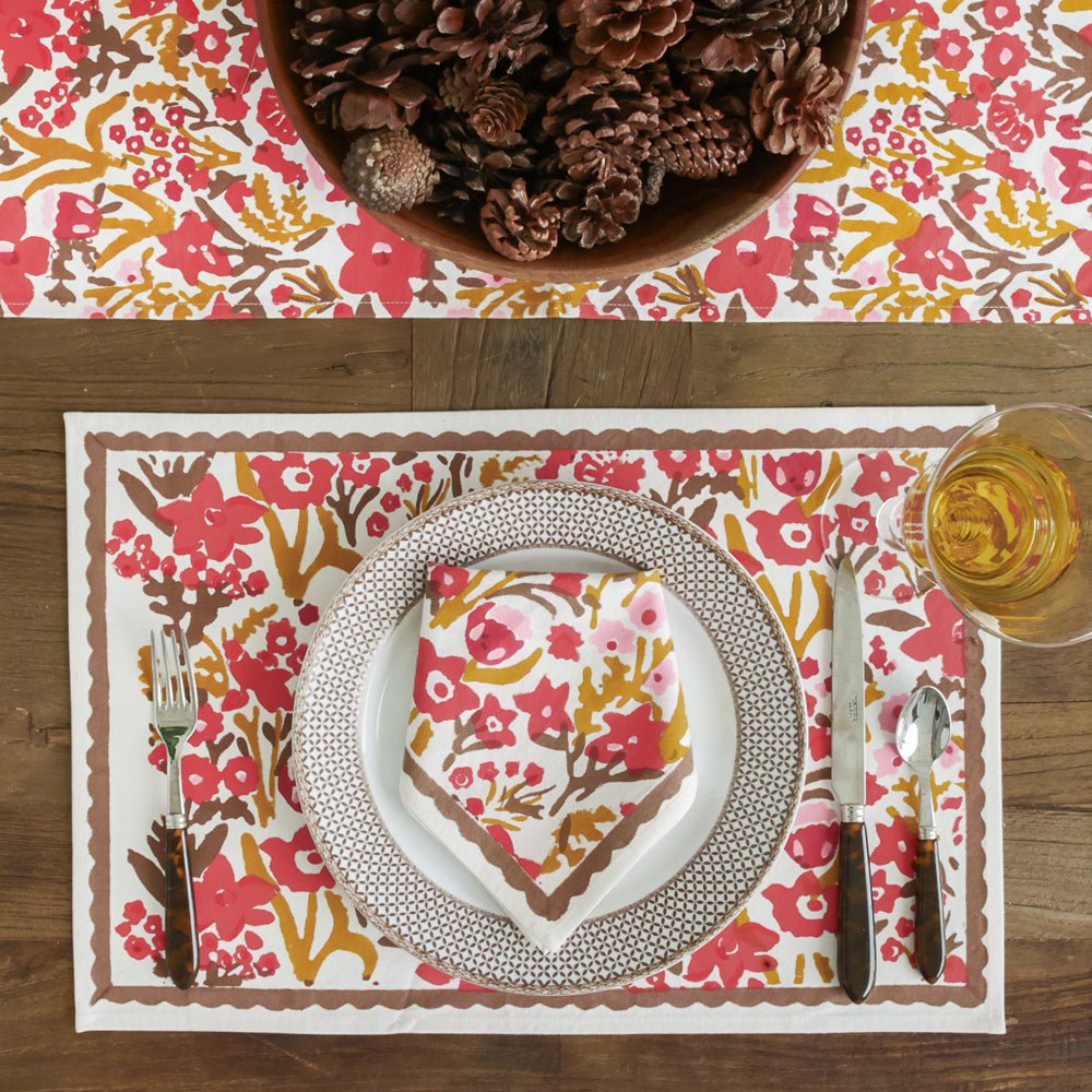 Table setting featuring Garden Sunset table linens
