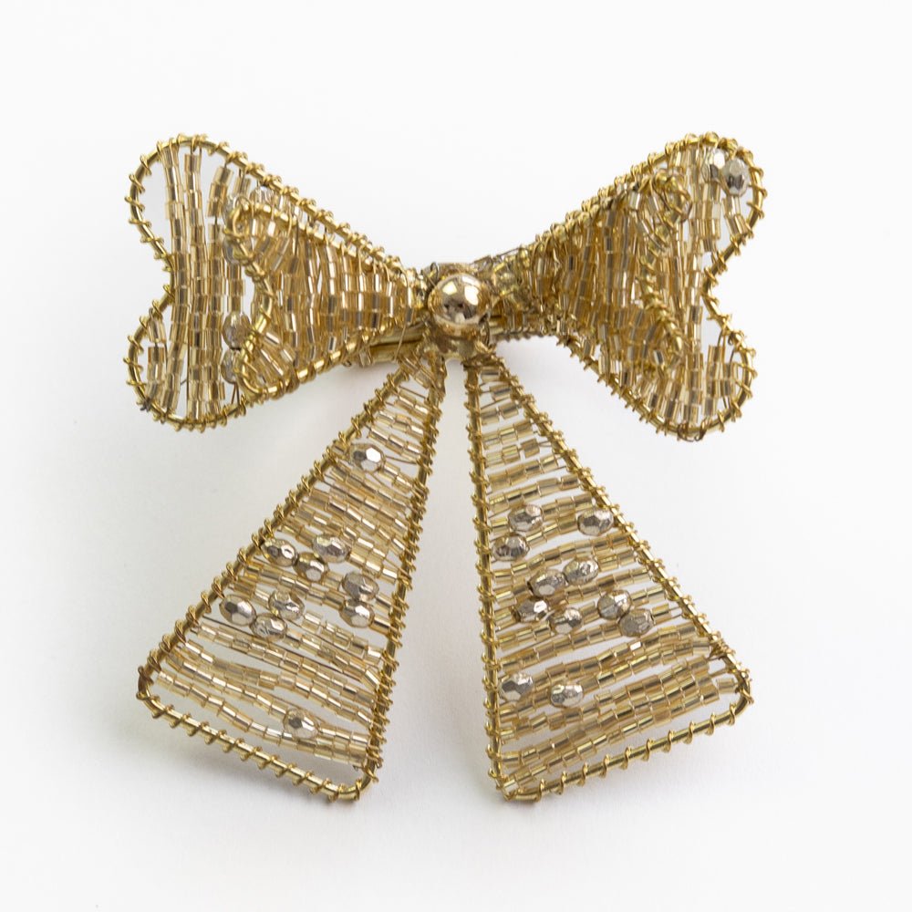 Gold Bow Shaped Beaded Napkin Ring