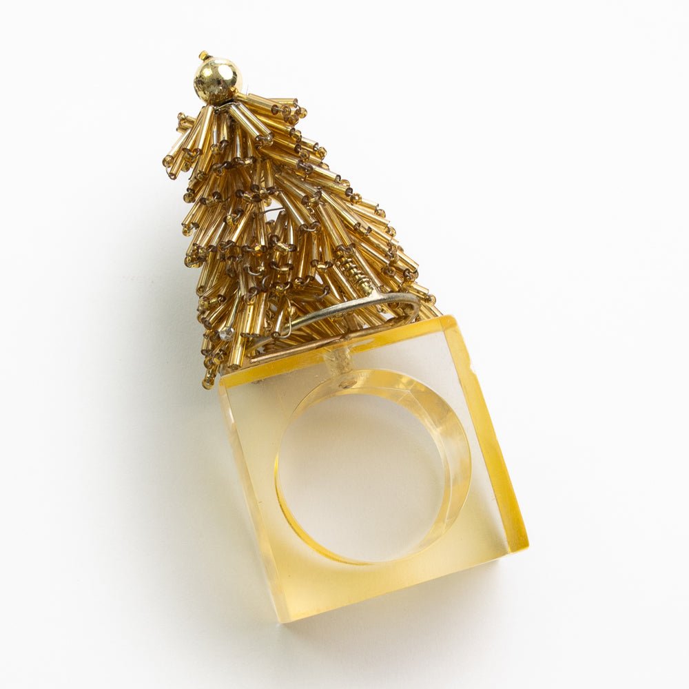 Gold Christmas Tree Beaded Napkin Ring