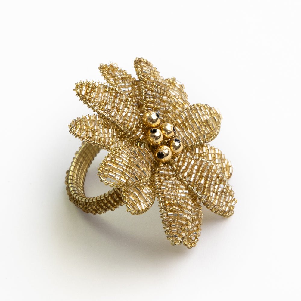 Gold Flower Beaded Napkin Rings