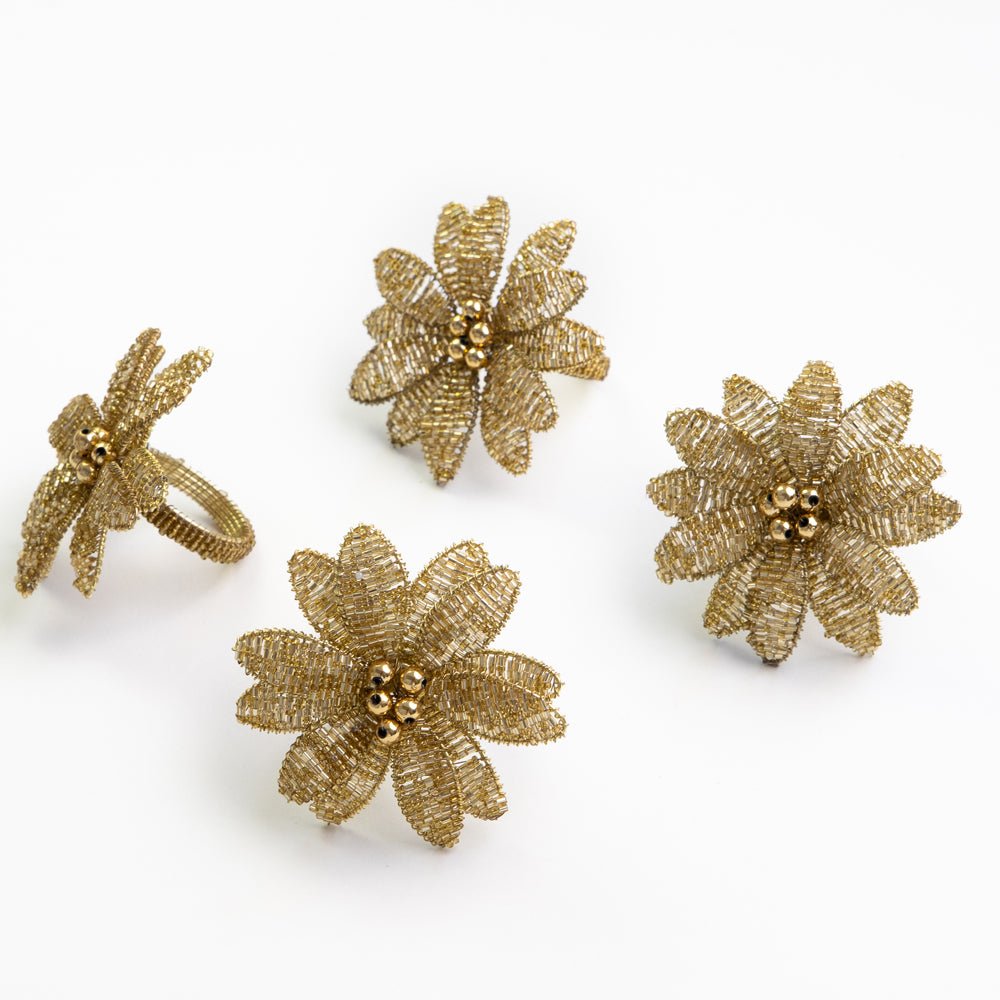 Gold Flower Beaded Napkin Rings
