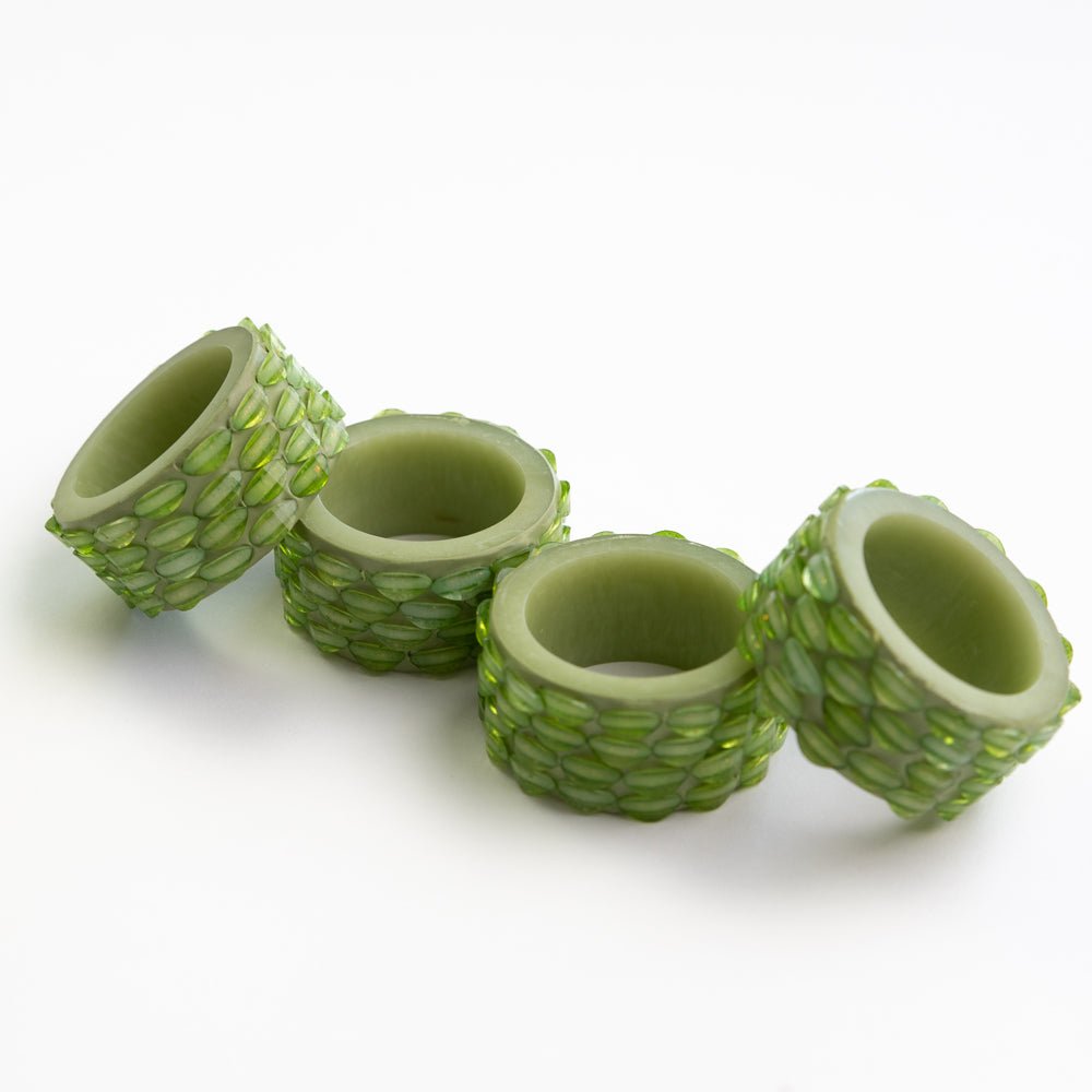 Green Round Resin Beaded Napkin Rings