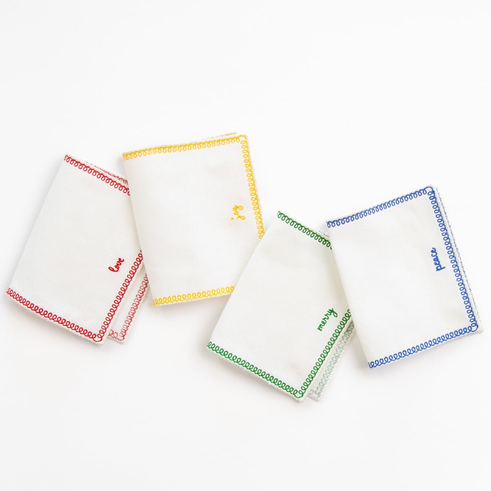 Holiday Greetings Colorful Embroidered Cocktail Napkins