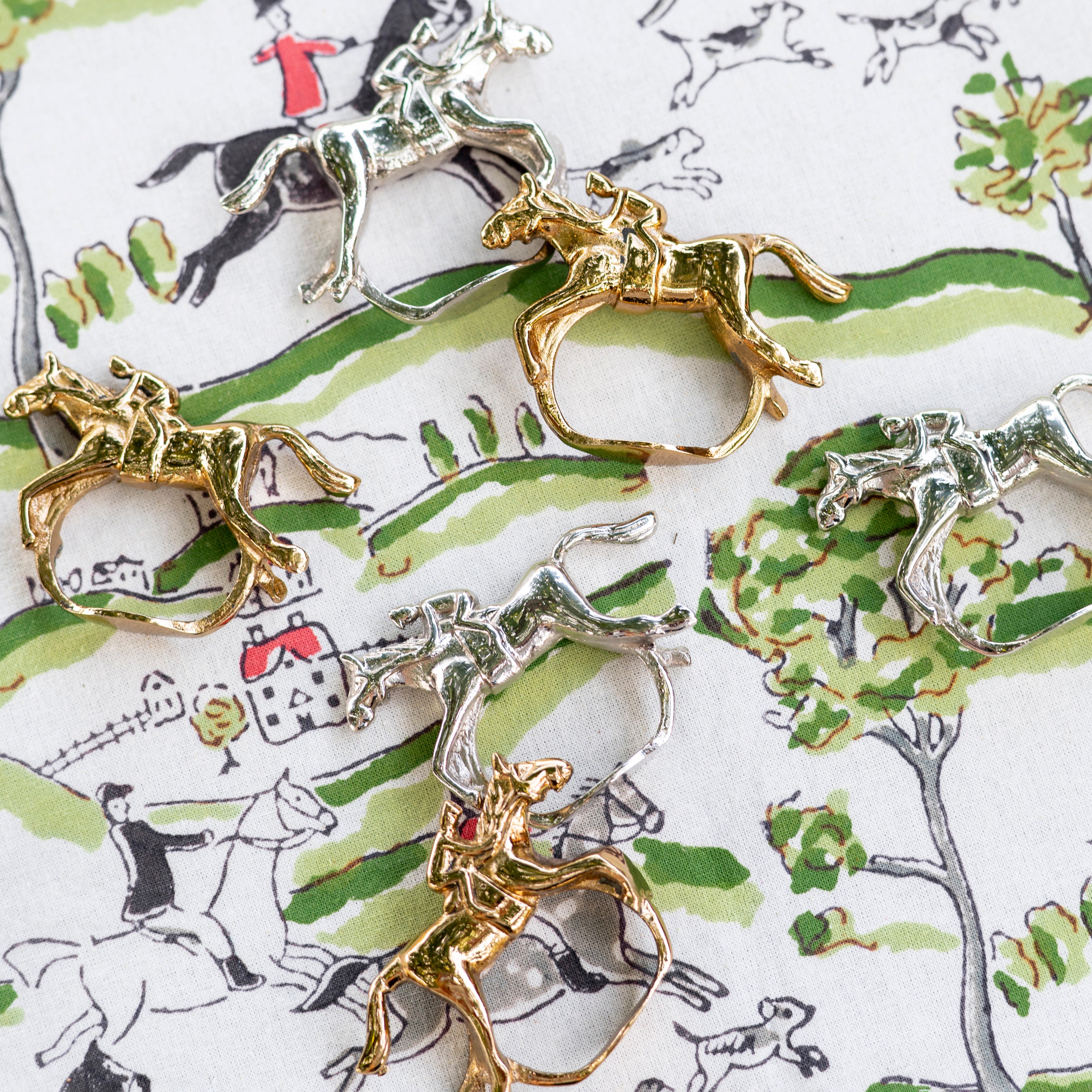 Silver Horse & Jockey Equestrian Napkin Rings