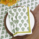 India Hicks Home x Pomegranate Carnation Hunter Green & White Hand Block Printed Cotton Napkin