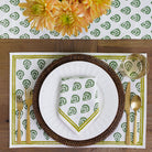 India Hicks Home x Pomegranate Carnation Hunter Green & White Hand Block Printed Cotton Canvas Placemats