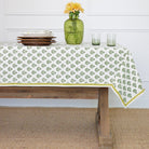 India Hicks Home x Pomegranate Carnation Hunter Green & White Hand Block Printed Cotton Tablecloth
