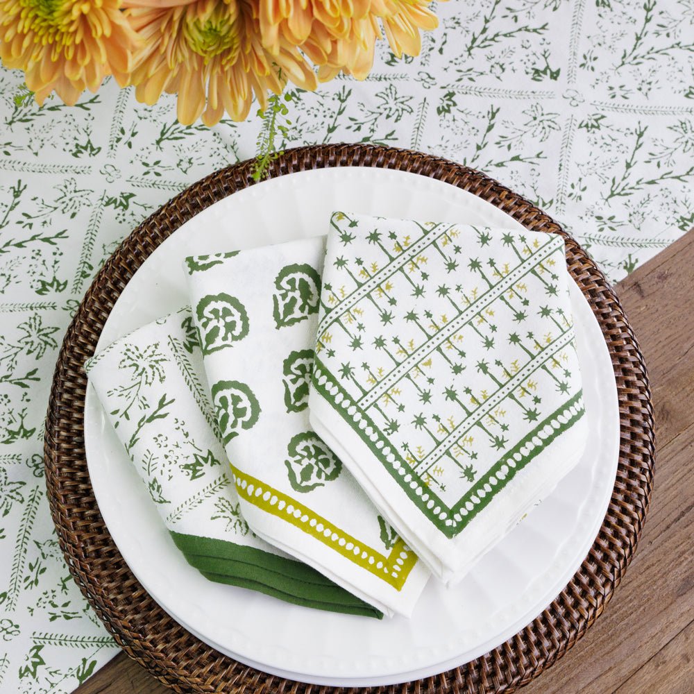 India Hicks Home x Pomegranate Palm Avenue Hunter Green & White Hand Block Printed Cotton Napkin