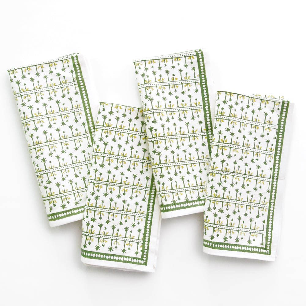 India Hicks Home x Pomegranate Palm Avenue Hunter Green & White Hand Block Printed Cotton Napkin