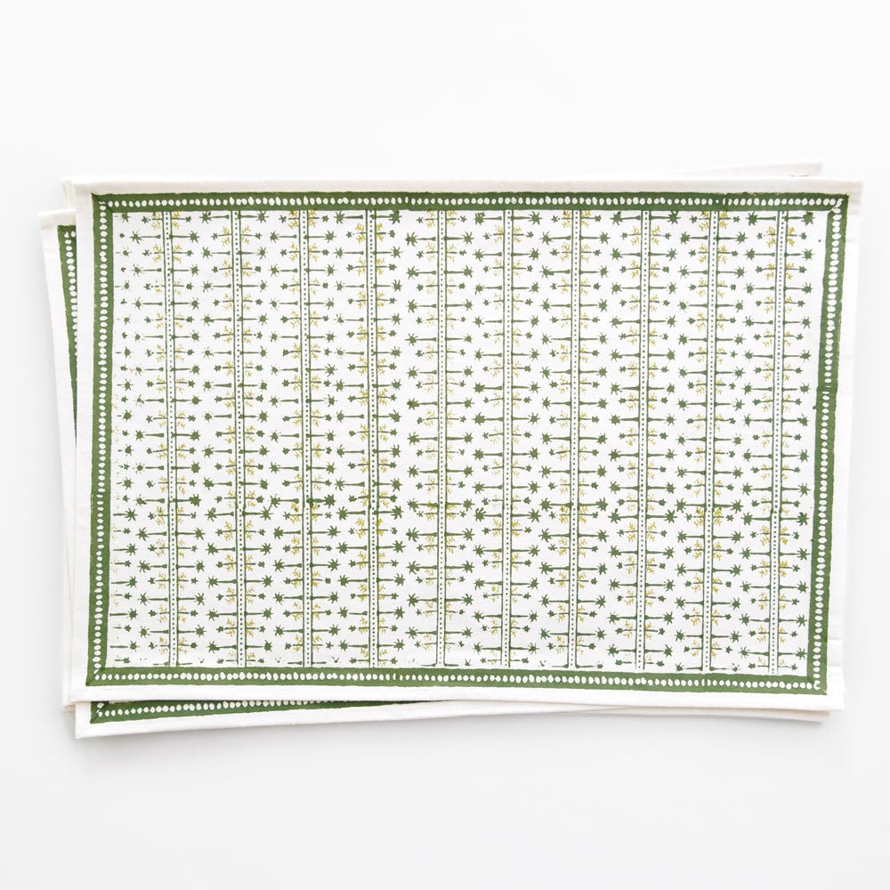 India Hicks Home x Pomegranate Palm Avenue Hunter Green & White Hand Block Printed Cotton Canvas Placemats