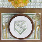India Hicks Home x Pomegranate Palm Avenue Hunter Green & White Hand Block Printed Cotton Canvas Placemats