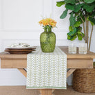 India Hicks Home x Pomegranate Palm Avenue Hunter Green & White Hand Block Printed Cotton Canvas Table Runner