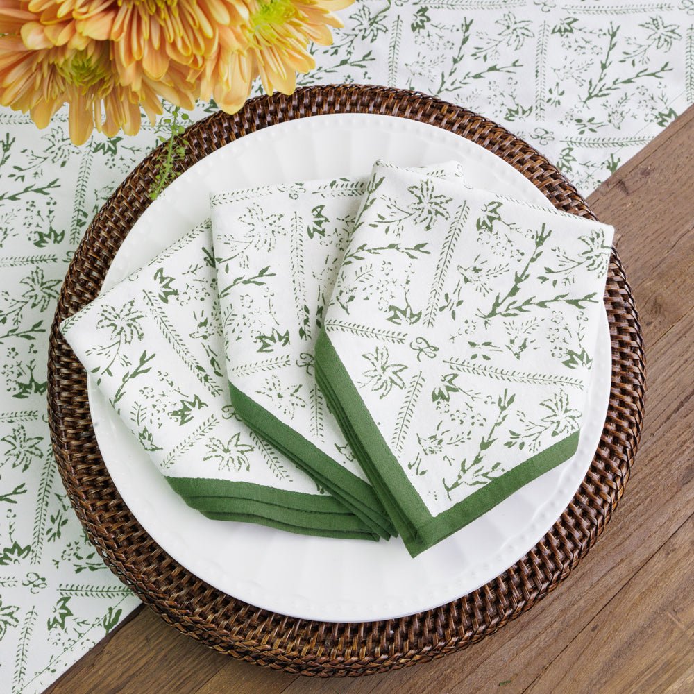 India Hicks Home x Pomegranate Sea Ferns & Domino Hunter Green & White Hand Block Printed Cotton Napkin