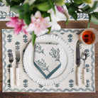 India Hicks Home x Pomegranate Winter Flower Dusty Sky Blue & White Hand Block Printed Cotton Canvas Placemats