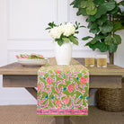 Green & pink botanical pinecone hand block printed table runner