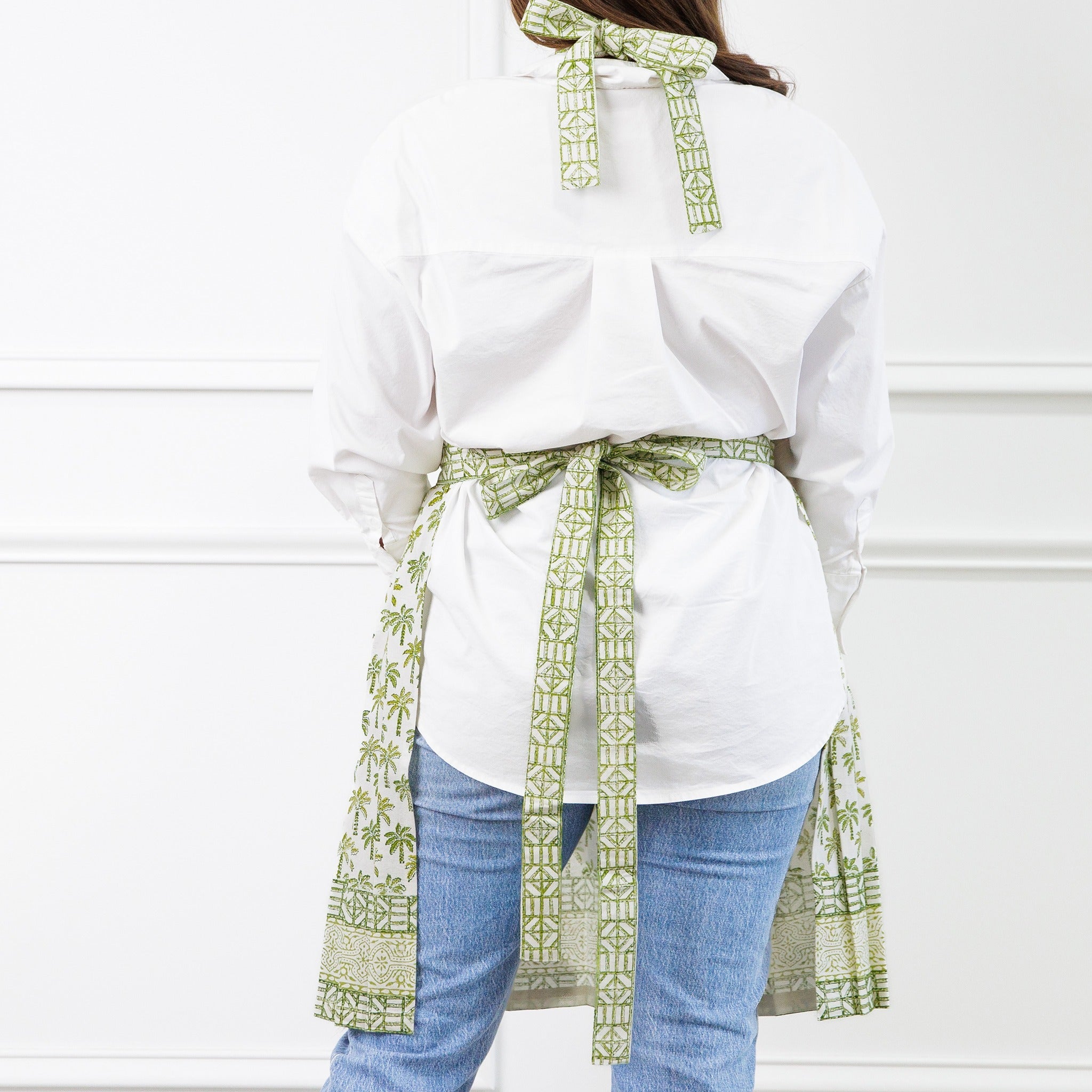 Palm Tree Green Hand Block Printed Cotton Apron