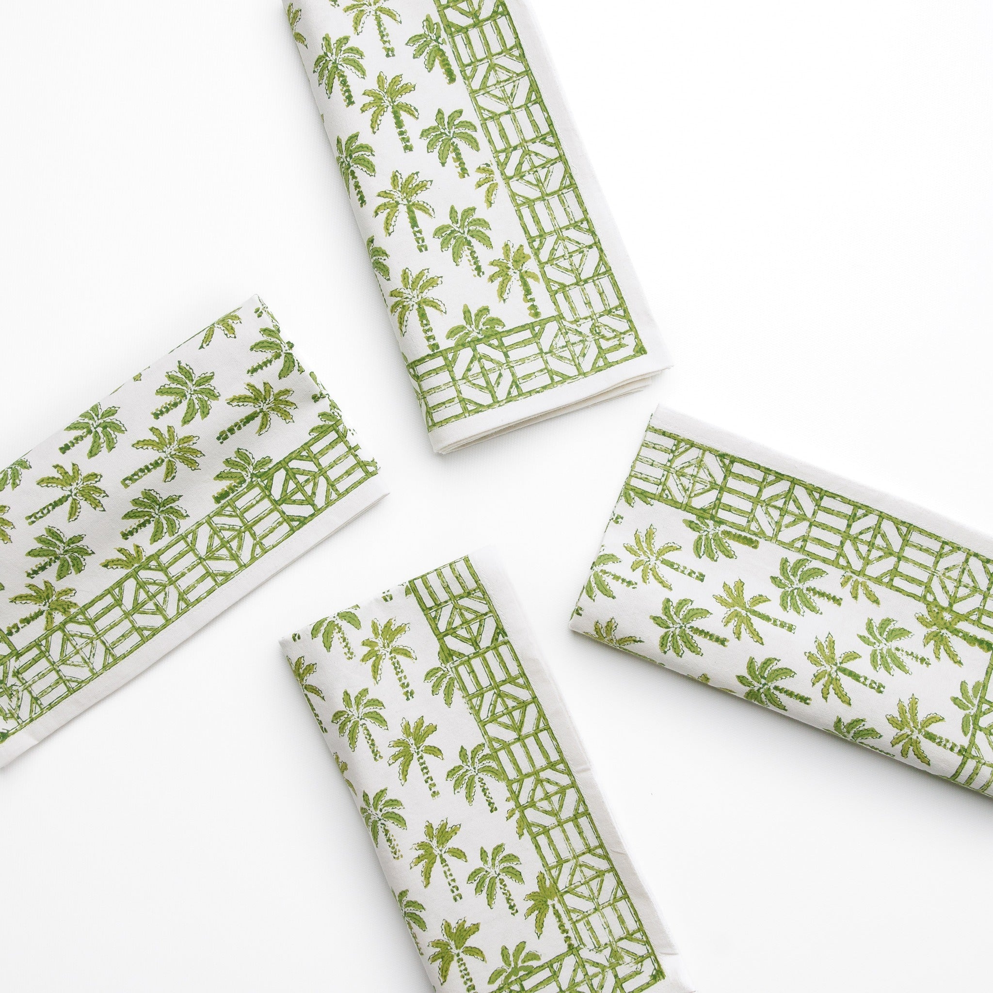 Palm Tree Green Hand Block Printed Cotton Napkins