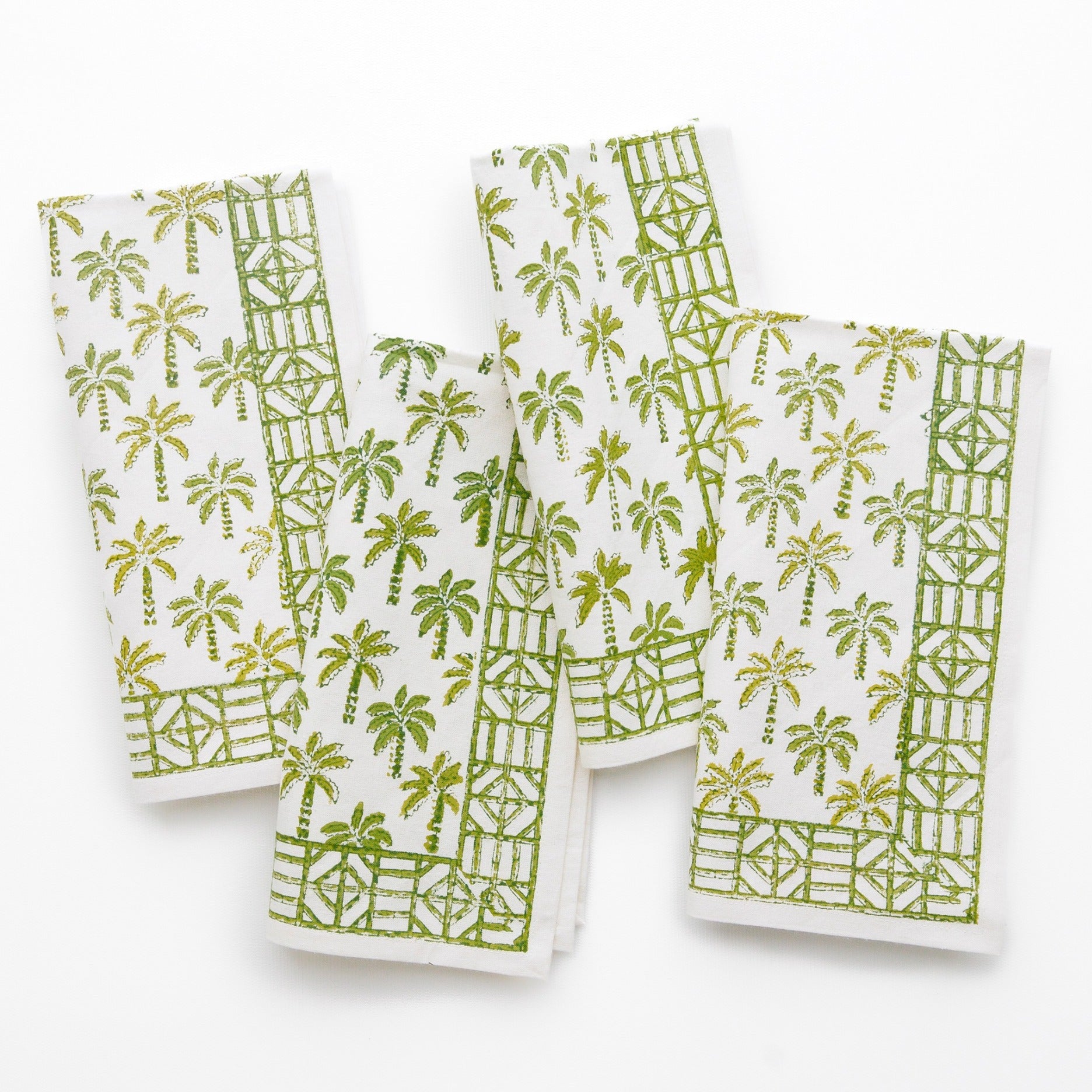 Palm Tree Green Hand Block Printed Cotton Napkins