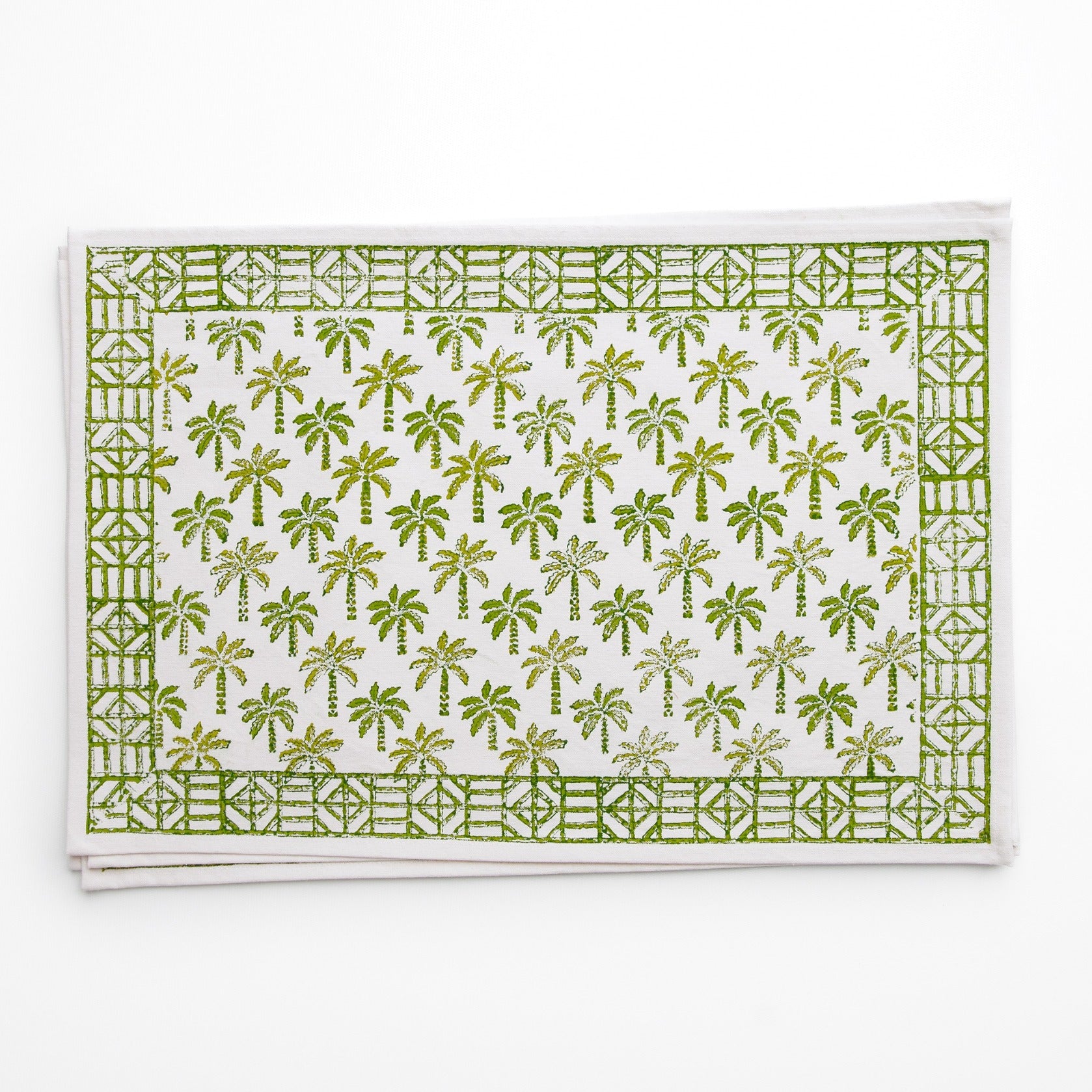 Palm Tree Green Hand Block Printed Cotton Canvas Placemats
