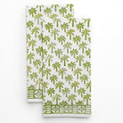 Palm Tree Green Hand Block Printed Cotton Kitchen Tea Towels