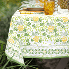 Tablecloth with pineapple pattern on a table outdoors