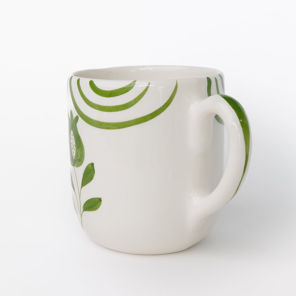 Pomegranate Hand Painted Green Floral Ceramic Mug