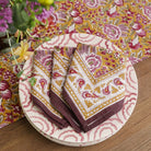 Gold and Purple Hand Block Printed Floral Cotton Napkins