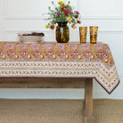 Gold and Purple Hand Block Printed Floral Cotton Tablecloth