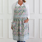 Pomegranate Garden Teal Blue & Lilac Hand Block Printed Apron