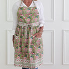 Pomegranate Garden Green & Pink Floral Hand Block Printed Apron