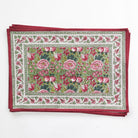 Pomegranate Garden Green & Pink Floral Hand Block Printed Cotton Canvas Placemats