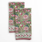 Pomegranate Garden Green & Pink Floral Hand Block Printed Kitchen Tea Towels