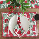 Pomegranate Vine Red & Green Hand Block Printed Cotton Canvas Placemats