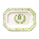 Rectangular platter with green floral patterns on a white background