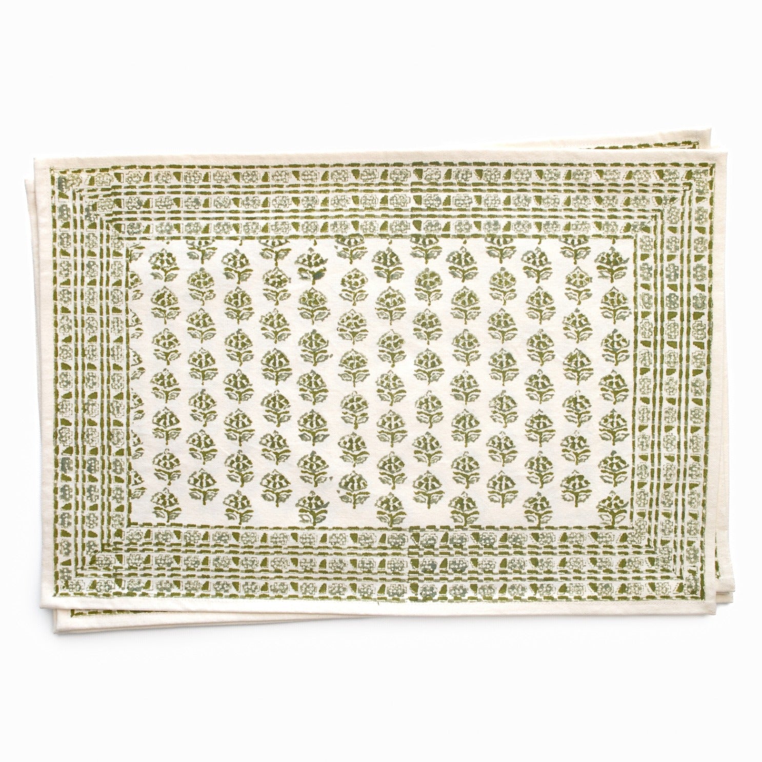 Green patterned placemat on a white background