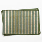 Green and beige striped fabric on a white background