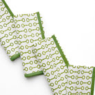 Pony Club Green and White Equestrian Cotton Napkins with Hand Block Printed Snaffle Pattern