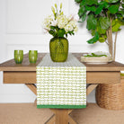 Pony Club Green and White Equestrian Table Runner with Hand Block Printed Snaffle Pattern