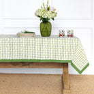 Pony Club Green and White Equestrian Cotton Tablecloth with Hand Block Printed Snaffle Pattern