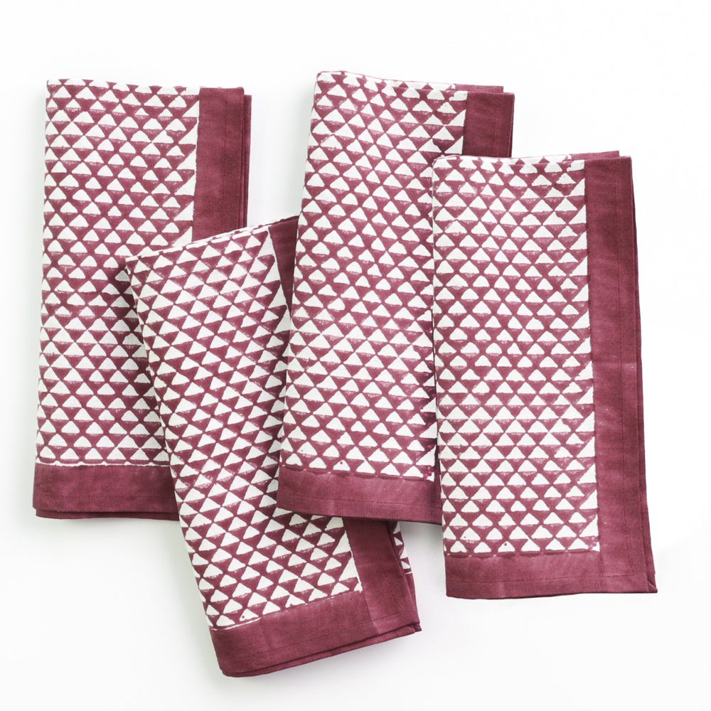 Purple & White Triangle Pattern Hand Block Printed Cotton Napkins